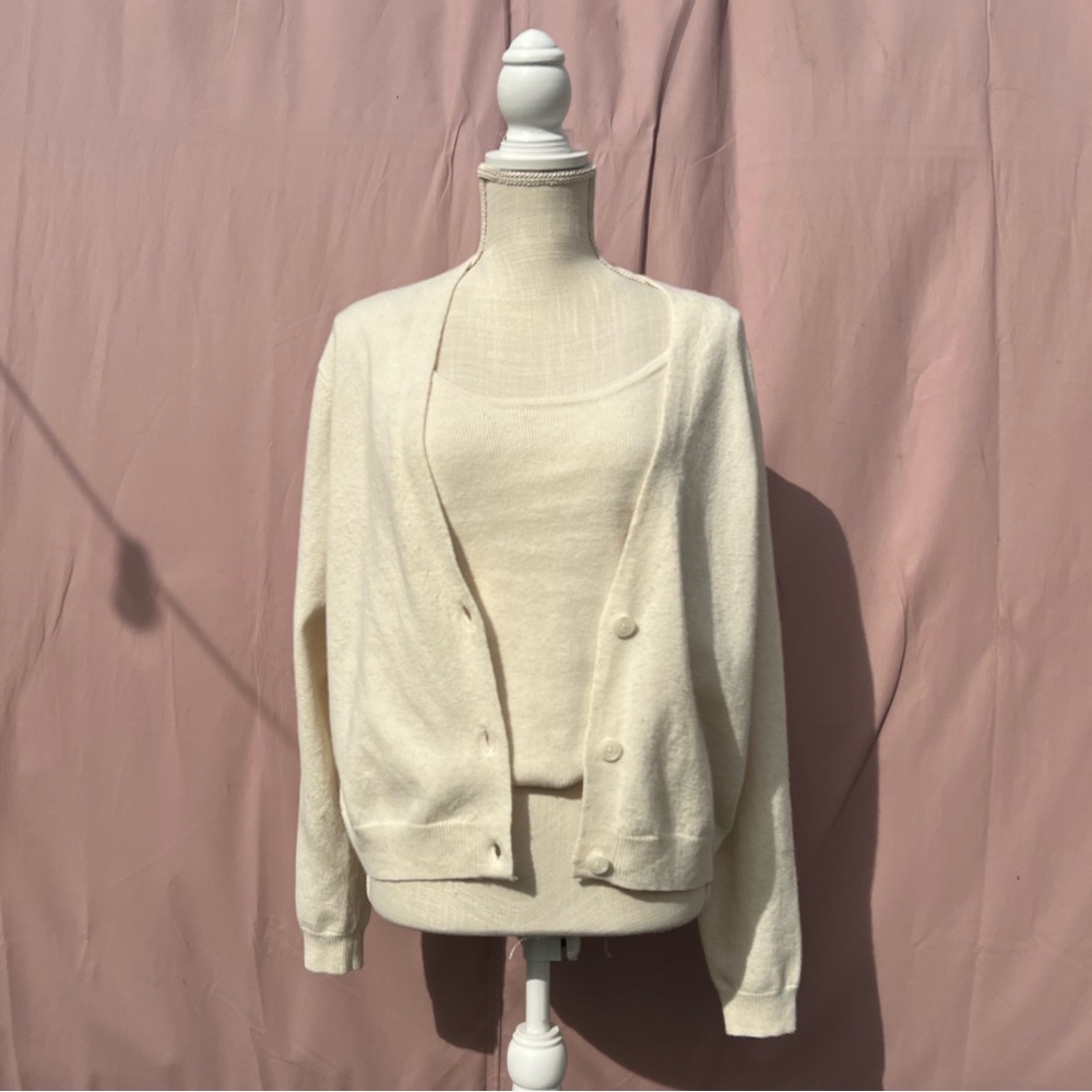 White / Cream Knit Tank and Cardigan Sweater Set
